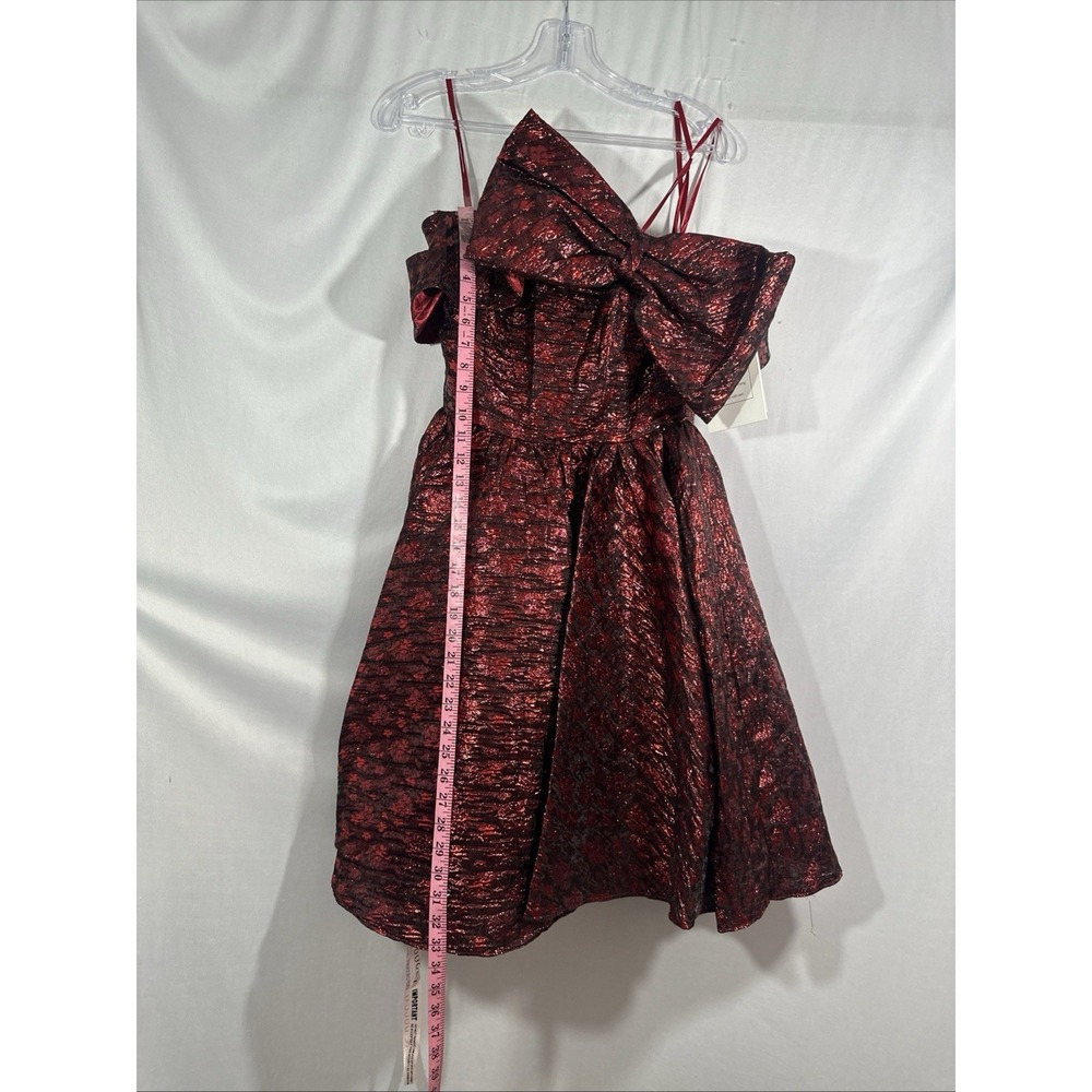 NWT Mac Duggal [ 8 ] 68622 Brocade Off The Shoulder Mini Dress in Ruby Red J1732 - Picture 11 of 12